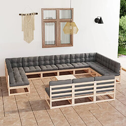 Maison Chic Salon de jardin 14 pcs + coussins - Mobilier/Meubles de jardin - Table et chaises d'extérieur Bois de pin massif -MN57158