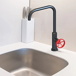 K20 Robinet de Cuisine Mitigeur K2O Delta 24x7x35cm Noir et Rouge avec Flexible de 45 cm, Bec Pivotant et Style Industriel