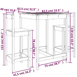 vidaXL Ensemble de bar de jardin 3 pcs blanc bois de pin massif pas cher