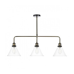 Luminaire Center Suspension Ray laiton antique et verre 3 ampoules