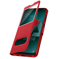 Avizar Housse Samsung Galaxy A50 Protection Double Fenêtre Fonction Stand rouge