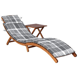 vidaXL Chaise longue avec coussin - Bois d'acacia