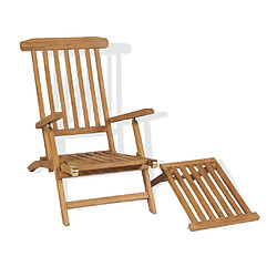 Helloshop26 Transat chaise longue bain de soleil lit de jardin terrasse meuble d'extérieur avec repose-pied bois de teck solide 02_0012570 pas cher