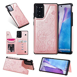 Coque en TPU impression chat et abeille enduit avec béquille et porte-cartes or rose pour votre Samsung Galaxy Note 20/Note 20 5G