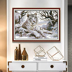 Kits De Point De Croix Estampé Et Compté - Tigre Blanc 11ct 65x45cm