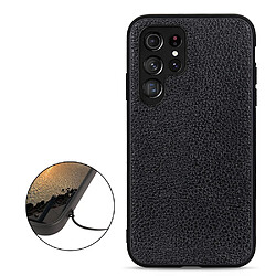 Coque en cuir véritable texture litchi noir pour votre Samsung Galaxy S22 Ultra