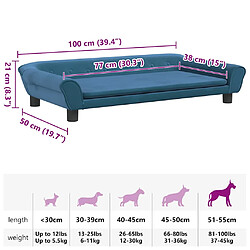 vidaXL Lit pour chien bleu 100x50x21 cm velours pas cher