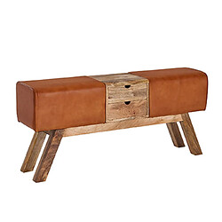 Acheter Mes Banc avec 2 tiroirs 120x30x56 cm en cuir et manguier massif