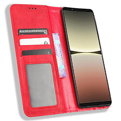 Etui en PU texture vintage, magnétique auto-absorbée avec support pour votre Sony Xperia 5 IV 5G - rouge