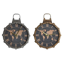 Look & Feel Horloge Murale DKD Home Decor Verre Argenté Doré Fer Mappemonde (42 x 8,5 x 54 cm)