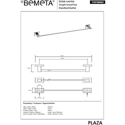 Bemeta - Maison De La Tendance Porte-serviettes en chrome PLAZA 7x62,5x3,5 cm