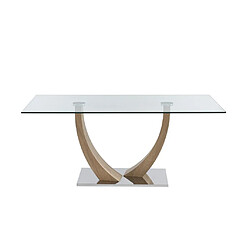 Vente-Unique Table à manger 6 personnes en verre trempé, MDF et acier inoxydable - Naturel clair - MELODIE II