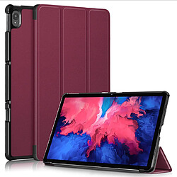 Etui en PU sommeil et réveil automatique à trois volets avec support rouge vin pour votre Lenovo Tab P11 TB-J606F