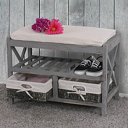 Decoshop26 Étagère à chaussures banc banquette avec tiroirs de rangement look shabby vintage 45x65x34cm gris 04_0005160