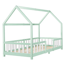 Acheter Lit d'Enfant Design Forme Maison Sisimiut Pin 200 x 90 cm Menthe Blanc Mat Laqué [en.casa]