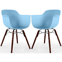 ICONIK INTERIOR Chaise de Salle à Manger - Design Scandinave - Pieds en Bois Sombre - Lot de 2 - Nordika Bleu clair