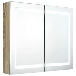 Maison Chic Armoire de salle de bain,Meuble de rangement,Meuble haut à miroir LED Chêne 80x12x68 cm -GKD921130