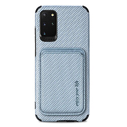 Coque en TPU + PU texture en fibre de carbone, anti-empreintes digitales avec porte-carte bleu pour votre Samsung Galaxy S20 Plus/Plus 5G