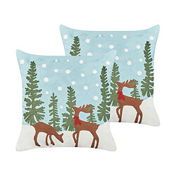 Beliani Lot de 2 coussins PEPPERMINT Coton 45 x 45 cm Animal Broderie Bleu clair