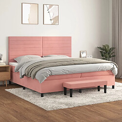 vidaXL Sommier à lattes de lit avec matelas Rose 200x200 cm Velours 