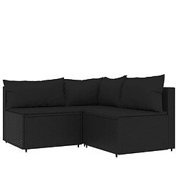 vidaXL Salon de jardin 3 pcs avec coussins Noir Résine tressée