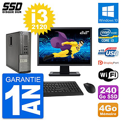 PC Dell OptiPlex 990 SFF Ecran 22" i3-2120 RAM 4Go SSD 240Go Windows 10 Wifi - Occasion