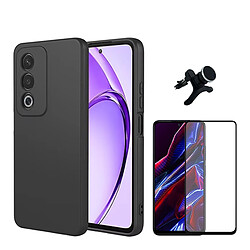 Kit De Film En Verre Trempé À Couverture Complète 5D + Couvercle En Silicone Liquide + Support de voiture magnétique robuste Phonecare Compatible avec Oppo A80 5G - Noir