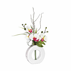 Atmosphera, Createur D'Interieur Composition florale vase blanc - Hauteur 44 cm - Orchidée fleur rose