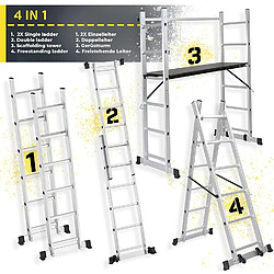 Helloshop26 Échafaudage et échelle multifonction 4 en 1 mobile réglable en hauteur 102 cm en aluminium charge max 150 kg 2 entretoises et main courante plate forme de travail 01_0000067