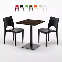 Grand Soleil Table carrée 60x60 pied noir et plateau bois avec 2 chaises colorées Paris Kiss - Noir 