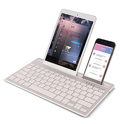 Universal Clavier Bluetooth, mini clavier sans fil avec porte-téléphone, clavier rechargeable double canal, iPad/téléphone mobile, blanc |