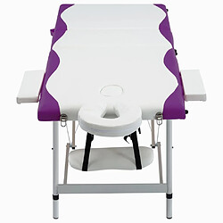 vidaXL Table de massage pliable 3 zones Aluminium Blanc et violet