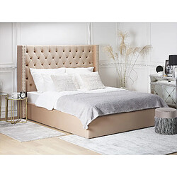 Beliani Lit double en velours beige avec rangement 180 x 200 cm LUBBON