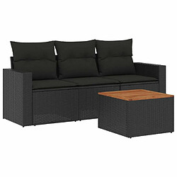 Maison Chic Salon de jardin 4 pcs avec coussins | Ensemble de Table et chaises | Mobilier d'Extérieur noir résine tressée -GKD74554