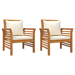 Maison Chic Lot de 2 Chaises Relax de canapé avec coussins blanc crème Bois d'acacia -GKD55357