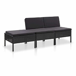 Maison Chic Salon de jardin 3 pcs + coussins - Mobilier/Meubles de jardin - Table et chaises d'extérieur Résine tressée Noir -MN23421