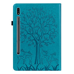 Etui en PU avec support et porte-cartes, motif arbre et cerf bleu pour votre Samsung Galaxy Tab S7 SM-T870/SM-T875/SM-T876B