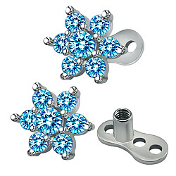 2x Bijoux de piercing de corps en acier inoxydable, dessus et base d'ancre dermiques, bleu