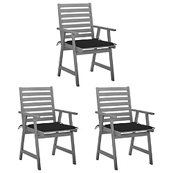 vidaXL Chaises à manger d'extérieur lot de 3 et coussins Acacia massif