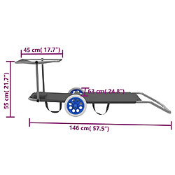 vidaXL Chaise longue pliable avec auvent et roues Acier Gris pas cher