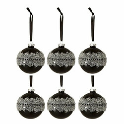 Paris Prix Lot de 6 Boules de Noël Glace 8cm Noir & Argent