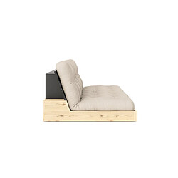 Inside 75 Canapé lit futon BASE beige argile couchage 130cm dossiers noirs coffres