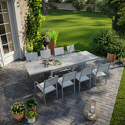 Avril Paris Table de jardin extensible aluminium 270cm + 8 fauteuils empilables textilène gris - LIO 8 pas cher