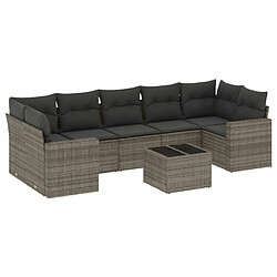 Maison Chic Salon de jardin 8 pcs avec coussins | Ensemble de Table et chaises | Mobilier d'Extérieur gris résine tressée -GKD79725