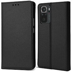 Moozy Étui à rabat pour Xiaomi Redmi Note 10 et Redmi Note 10S, noir – Étui portefeuille à rabat magnétique intelligent avec porte-cartes et support, emplacements pour cartes de crédit, fonction béquille