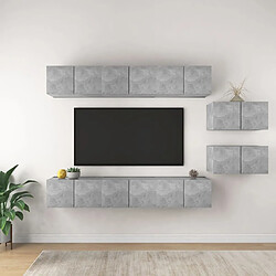 Maison Chic Meubles TV 8 pcs | Banc TV Moderne pour salon | Meuble de Rangement Gris béton Aggloméré -MN57755