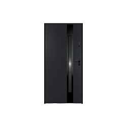 Vente-Unique Porte d'entrée en acier pleine et inox H207 x L100 cm - verre fumé - noir et anthracite - poussant gauche - BRAGA