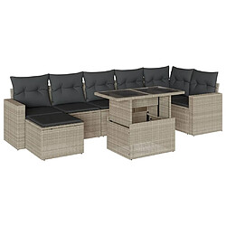 vidaXL Salon de jardin 8 pcs avec coussins gris clair résine tressée