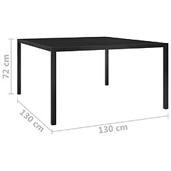 vidaXL Table de jardin 130x130x72 cm Noir Acier et verre pas cher