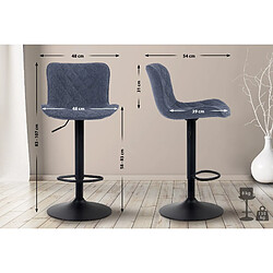 Decoshop26 Lot de 2 tabourets de bar coutures décoratives pied trompette hauteur réglable en métal noir assise en tissu bleu 10_0004140